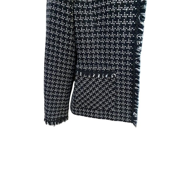 Tahari Arthur S. Levine Petite Open Front Tweed Jacket With Frayed Edges Black/W - Picture 3 of 10